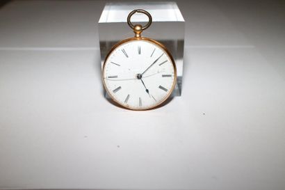 null Montre à gousset en or jaune 18K. cadran émaillé. Heures en chiffres romains....