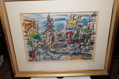 null GEN PAUL (1895-1975) : « Place Clichy ». Fusain, crayon et gouache sur papier....