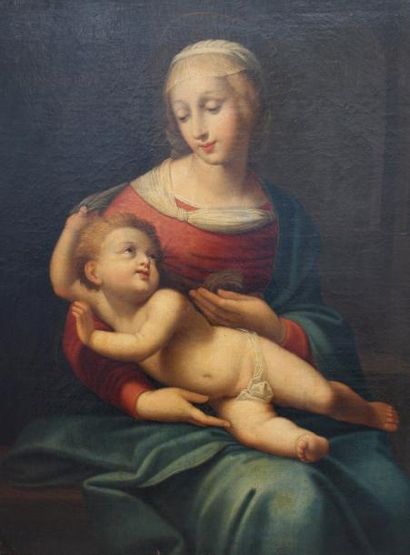 null RAPHAEL (Raffaello) Sanzio ou Santi (D’après) (1483-1520) : « Vierge à l’Enfant » dit...