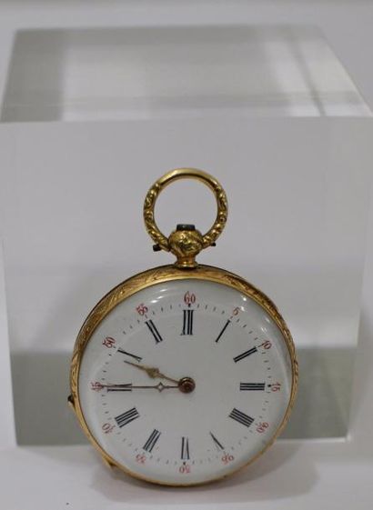 null Montre de col en or 18K. Heures en chiffres romains, minutes en chiffres arabes....