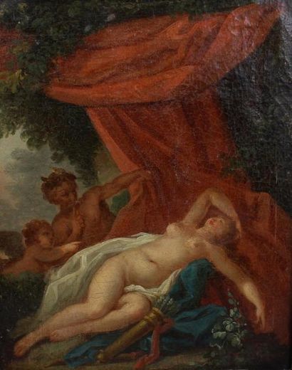null Ecole Française milieu du XVIII siècle : « Le sommeil de Diane ». Huile sur...