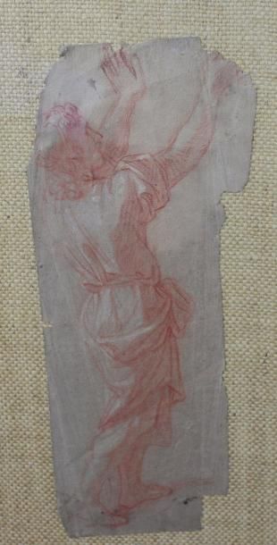 null Ecole fin XVIII-ème Siècle : « Homme dans un drapé ». Sanguine sur papier. Fragment....