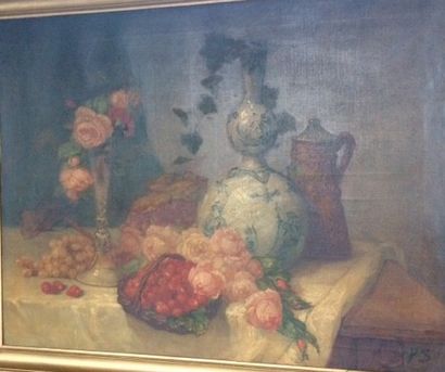 null Ecole française du XIX-ème Siècle : « Nature morte aux vases et aux fleurs »....