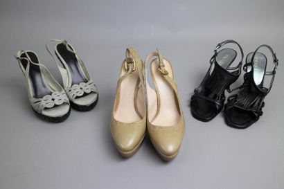 null Lot de 3 paires de souliers dont sandales et escarpins à brides, Prada (T.38...