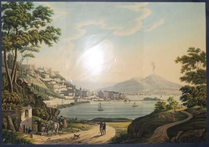 null ITALIE- NAPLES - [Vue du golfe de Naples]. c.1830. GRANDE ET BELLE VUE gravée...