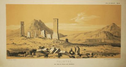 null SYRIE - VUE de "PALMYRE, Vue prise au milieu des tombeaux". XIXème. Lithographie...