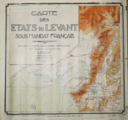 null LIBAN - SYRIE - RARE "CARTE des ETATS DU LEVANT sous Mandat Français, dressée...