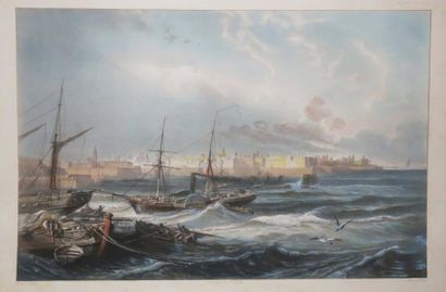 null ESPAGNE - VUE de "CADIX". c.1850. Belle vue de Cadix depuis la mer, lithographiée...