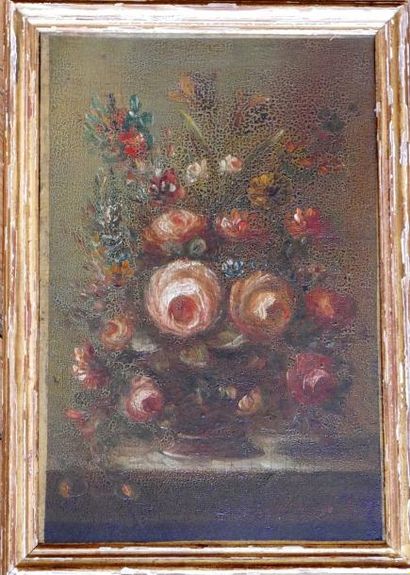 null Ecole fin XVIII-ème Siècle : « Nature morte aux fleurs ». 28,5 x 19 cm