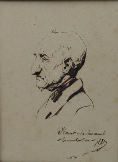 null Horace VERNET 1789-1863) : « Portrait d’homme de profil ». Dessin à l’encre...