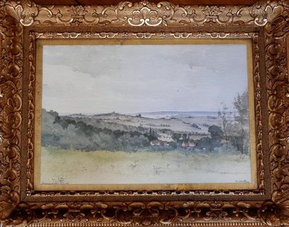 null R. CAILLEUX (XIX-XX-ème Siècle) : « Boisemont ». Aquarelle. 28 x 40 cm