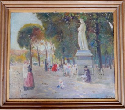 null H. HARO (1855-1911) : « Jardin des Tuileries ». Huile sur toile. 43,5 x 52 ...