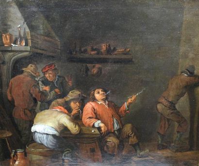 null TENIERS David (d’après) (1610-1690) : « Scène de tabagie ». Huile sur toile....