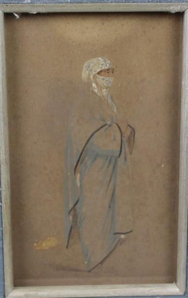null Ecole orientaliste, vers 1900 : « La Femme arabe ». Aquarelle et gouache sur...