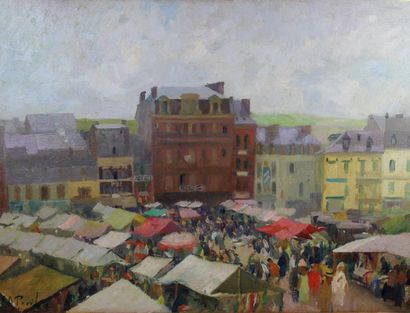 null Elie Anatole PAVIL (1873-1948) : « Place du Marché ». Huile sur toile signée...
