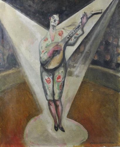 null André VERDILHAN (1881-1963) : « Le Clown musicien ». Huile sur toile signée...