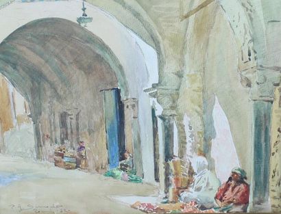 null Paolo Antoine SIMONI (1882-1960) : « Ruelle à Tunis ». Aquarelle sur papier...