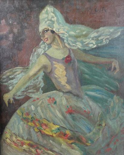 null Charles Félix GIR (1883-1941) : « La Danseuse espagnole ». Huile sur carton...