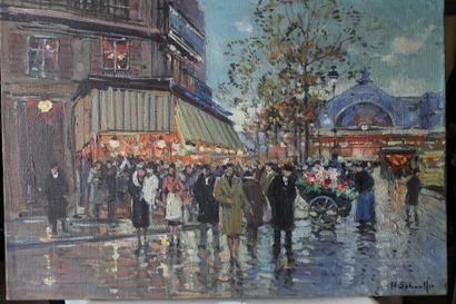 null Henri SCHAEFFER (1900-1975) : « Les passants devant la Gare de l’Est ». Huile...