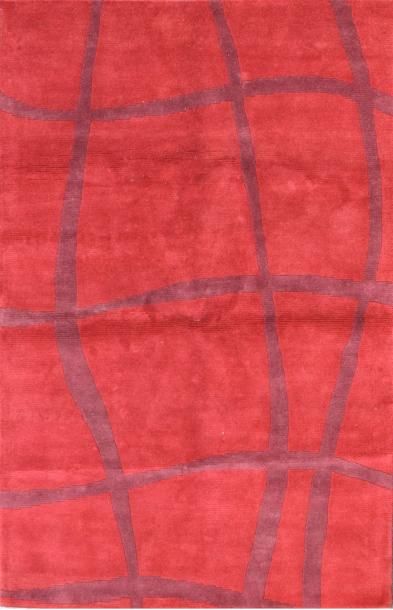 null Tapis Moderne Contemporain, 20ème siècle Champ framboise à croisillons 240x...