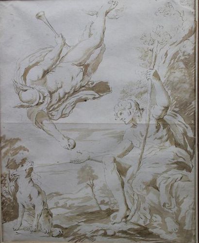 null CARRACHE Annibal (d’après) (1560-1609) : « Mercure et Paride ». Plume, encre...