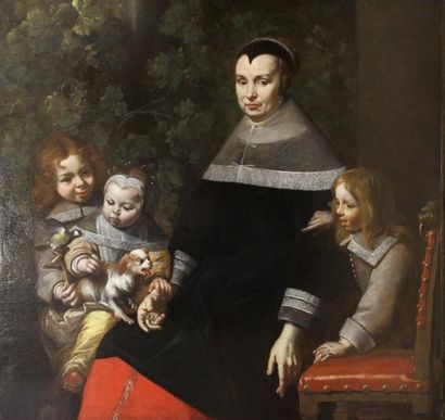 null TER BORGH Gérard (Entourage de) (1608-1681) : « Portrait de famille ». Huile...