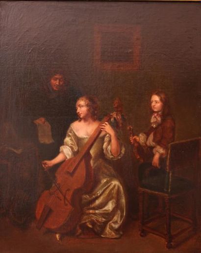 null Ecole française du XIX-ème Siècle : « La femme au violoncelle ». Huile sur toile....