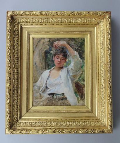 null Georges MOREAU DE TOURS (1848-1901) : « Femme assise, le bras levé ». Huile...