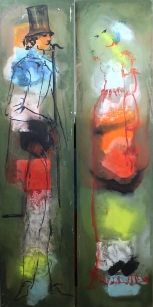 null Janine JANET (1913-2000) : « Homme et Femme ». Deux peintures sur plexiglas...