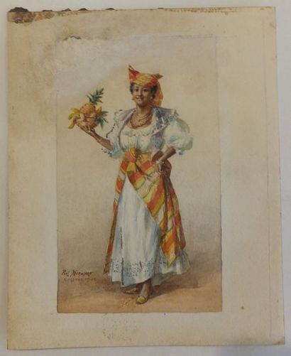 null GUYANNE - CAYENNE - FEMME - COSTUME, Aquarelle, Femme Guyannaise, Cayenne 1901,...
