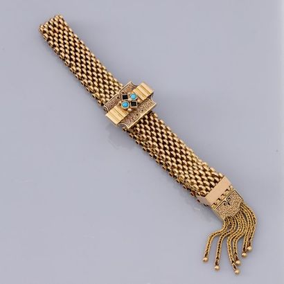   Bracelet ceinture ruban à franges, en or jaune 585°/00, le coulant serti de petites...