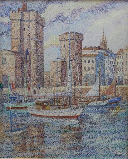 null CUGNIER Jean-François, né en 1949, Bateaux dans le port de La Rochelle, 1990,...