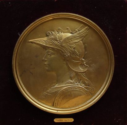 null ROTY Louis Oscar, 1846-1911, d'après, Profil de Minerve, bas-relief en bronze...