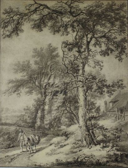 null BARBIERS Pieter (d’après) (Pays-Bas 1749-1842) : « Paysage de sous-bois animé »....