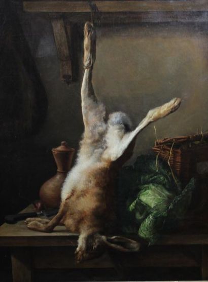null JANCE Paul, 1840-1915, Nature-morte au lapin, 1862, huile sur toile (restaurations),...