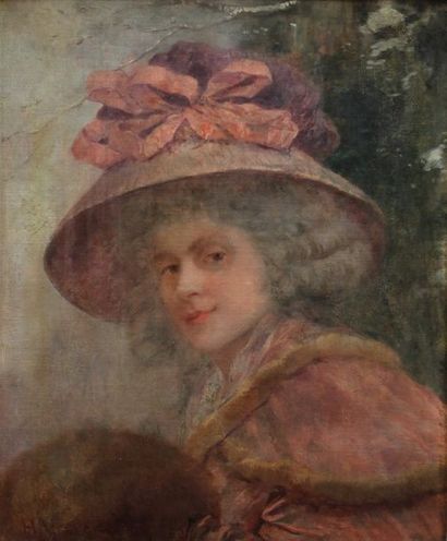 null GERVEX Henri, 1852-1929, Jeune femme au chapeau, huile sur toile rentoilée (petites...