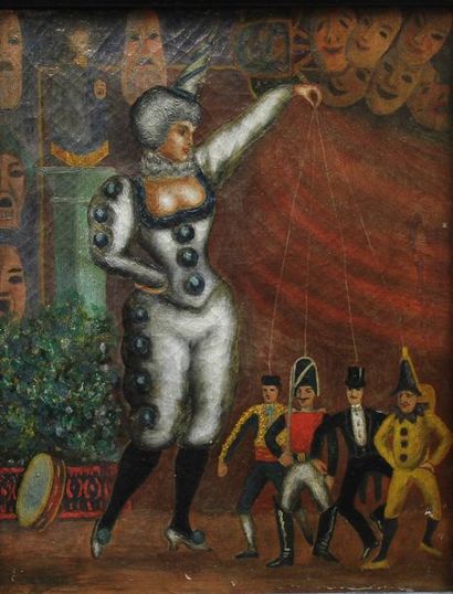 null LÉCURIOT, XIXe, Les marionettes, huile sur toile (petites restaurations et craquelures),...