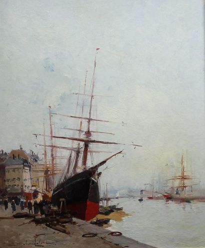 null GALIEN-LALOUE Eugène, 1854-1941, Trois mâts à quai, huile sur toile (petites...