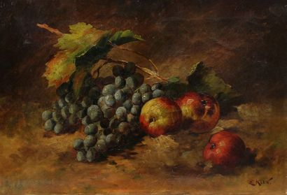 null KLEIN E. fin XIXe début XXe, Pommes et raisins, huile sur toile (restaurations),...
