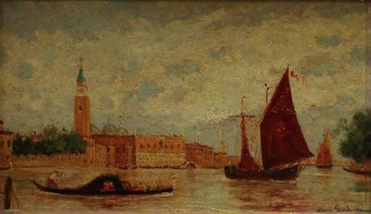 null GÉRARD Henry, 1860-1925, Voiles et gondole à Venise, le Grand canal et le palais...