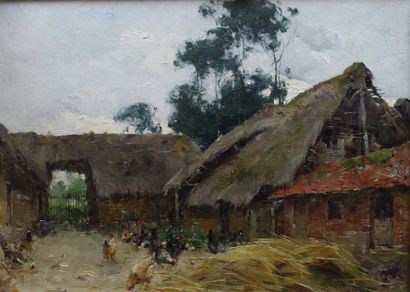 null Henri Gaston DARIEN (1864-1926) : « Cour de ferme ». Huile sur toile signée...