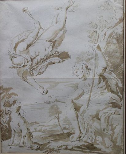 null CARRACHE Annibal (d’après) (1560-1609) : « Mercure et Paride ». Plume, encre...