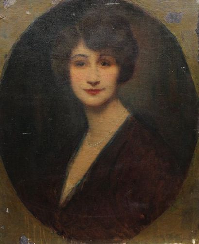 null LAUTH Frédéric, 1865-1922, Portrait de Lola Bieder, huile sur toile à vue ovale...