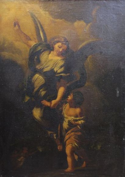 null CORTONE Pierre de (1596-1669) (Ecole de) : «L’Ange Gardien ». Huile sur toile....