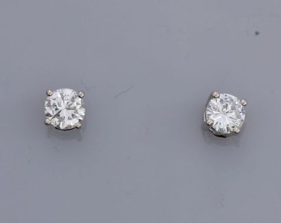 null Paire de puces en or gris 585°/00, chacune est sertie d'un diamant taille brillant...