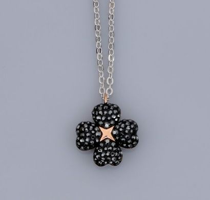 SWAROVSKI SWAROVSKI, pendentif Flower en métal rhodié et cristaux blancs et noirs...