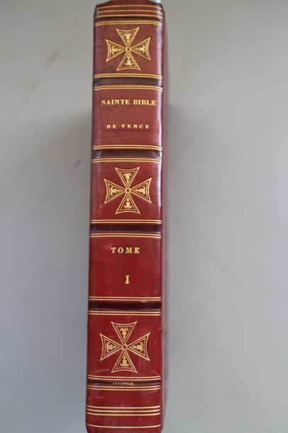 null La Sainte Bible. Ed. de Vence, 1829 ; 17 vol. in-8°, demi-veau cerise très orné...