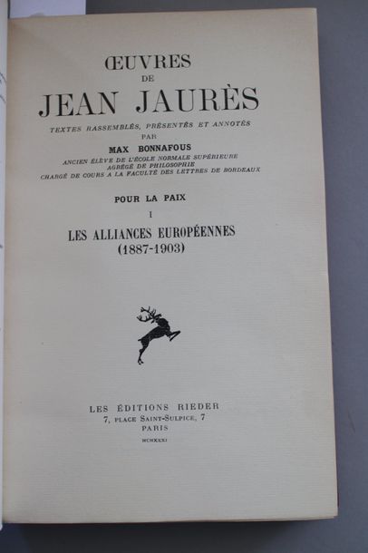 null . JAURES (Jean) : Pages choisies. Paris, Rieder, 1926-1937 ; 9 vol. bien reliés...