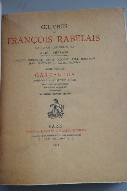 null RABELAIS (François) : Œuvres. Paris, Lefranc, 1913 ; 5 vol., demi-basane bl...