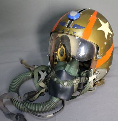 null Casque de pilote de l’US Navy APH 5 à coque en résine peinte dorée avec étoiles...